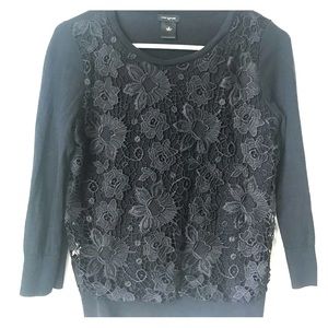 Navy Lace Overlay Sweater, S, NWOT